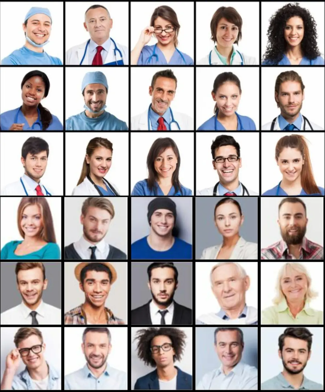a grid featuring headshots of medical and other professionals